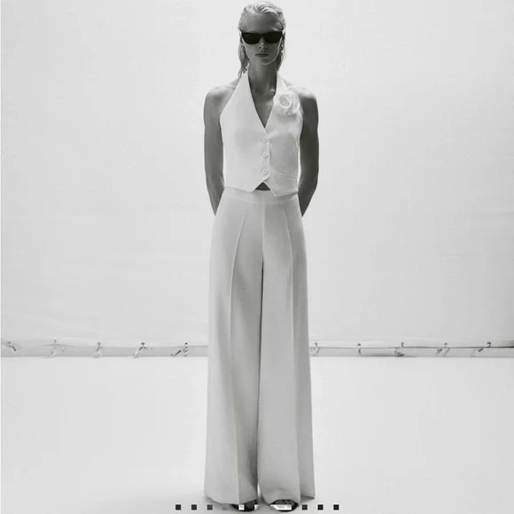 MANGO flowy wide leg high waist white palazzo pants SIZE 10 - Picture 6 of 10